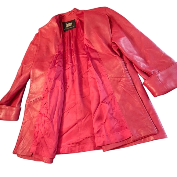 Koslow's Red Leather Open-Front Over-Sized Jacket Coat Women Size Small-Medium - Picture 2 of 16